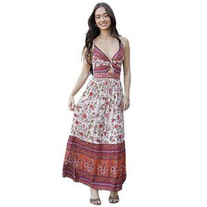 Angie Sorbet V Neck Twist Cutout Front Maxi Dress F4B48-W936